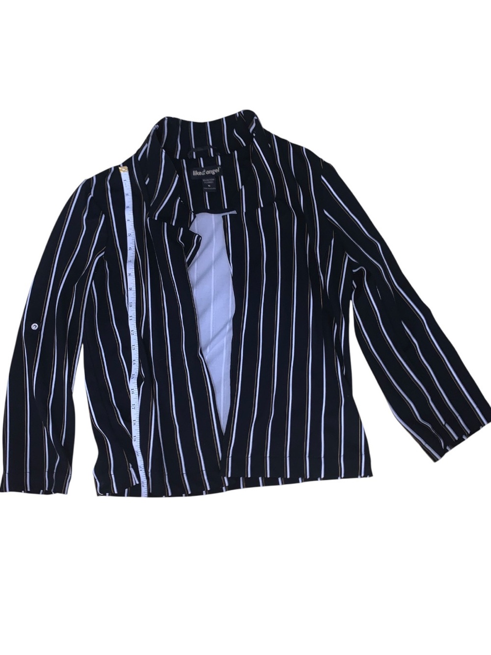 Women’s Medium Sized Blazer open Front Black White Gold Stripes